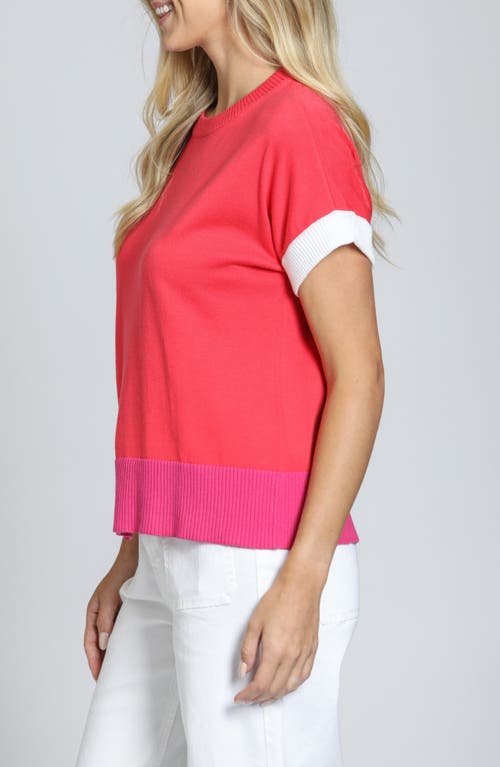 Apny Colorblock Asymmetric Cotton Sweater In Pink Multi