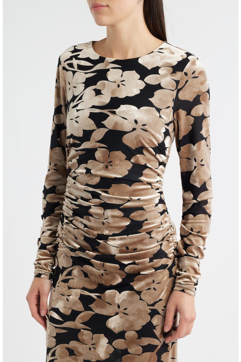 Floral Long Sleeve Velvet Burnout Midi Dress, Alternate, color, PLATINUM