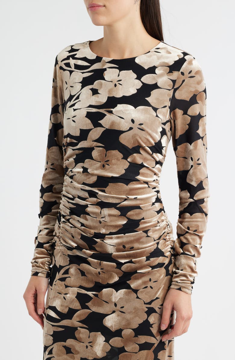 Sam Edelman Floral Long Sleeve Velvet Burnout Midi Dress, Alternate, color, Platinum