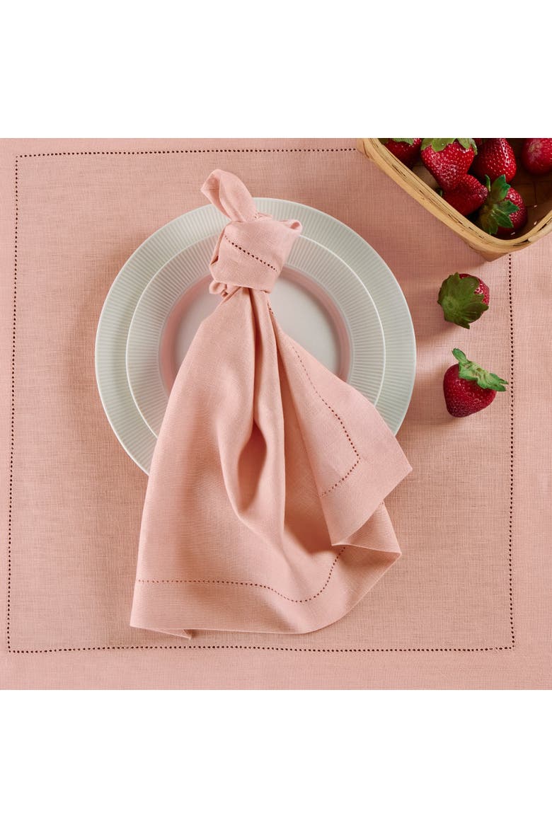 Linen Dinner Napkins Set of 4, 20 x 20" - Medium Weight Hemstitch, Alternate, color, Misty Pink