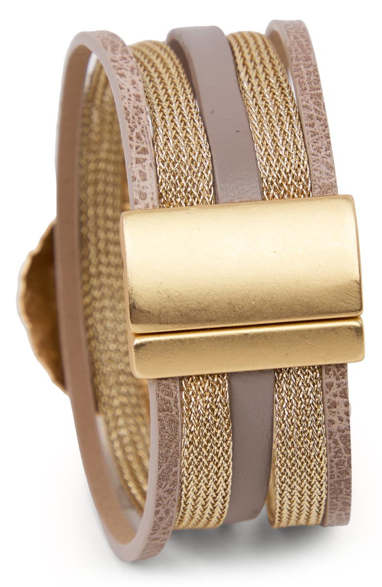 SAACHI Nirvana Beaded Leather Bracelet, Alternate, color, Taupe