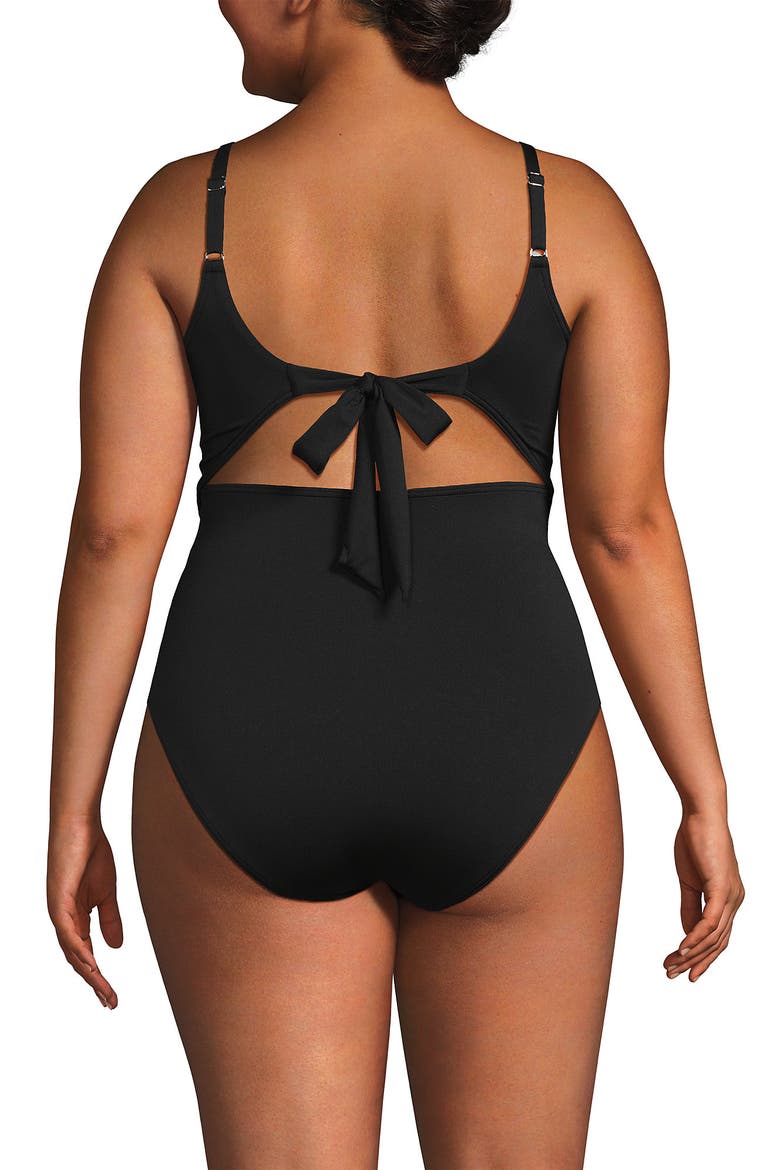 Plus Size Wrap Monokini High Leg One Piece Swimsuit, Alternate, color, Black