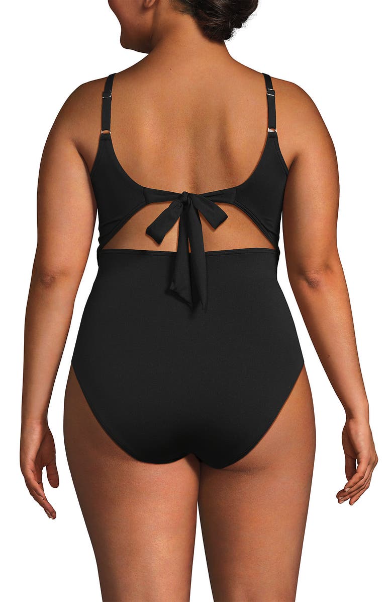 Lands' End Wrap Monokini High Leg One Piece Swimsuit, Alternate, color, Black