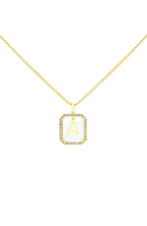 Crystal Letter Square Pendant Necklace