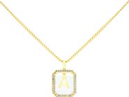 LA MENO Crystal Letter Square Pendant Necklace