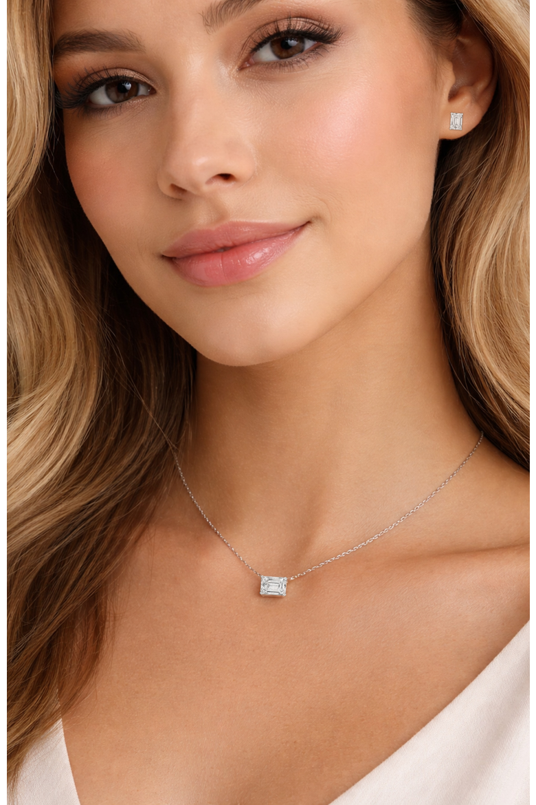 Valentina Moissanite 2 ct. Emerald Cut Pendant Necklace in Gold Vermeil, Alternate, color, Silver