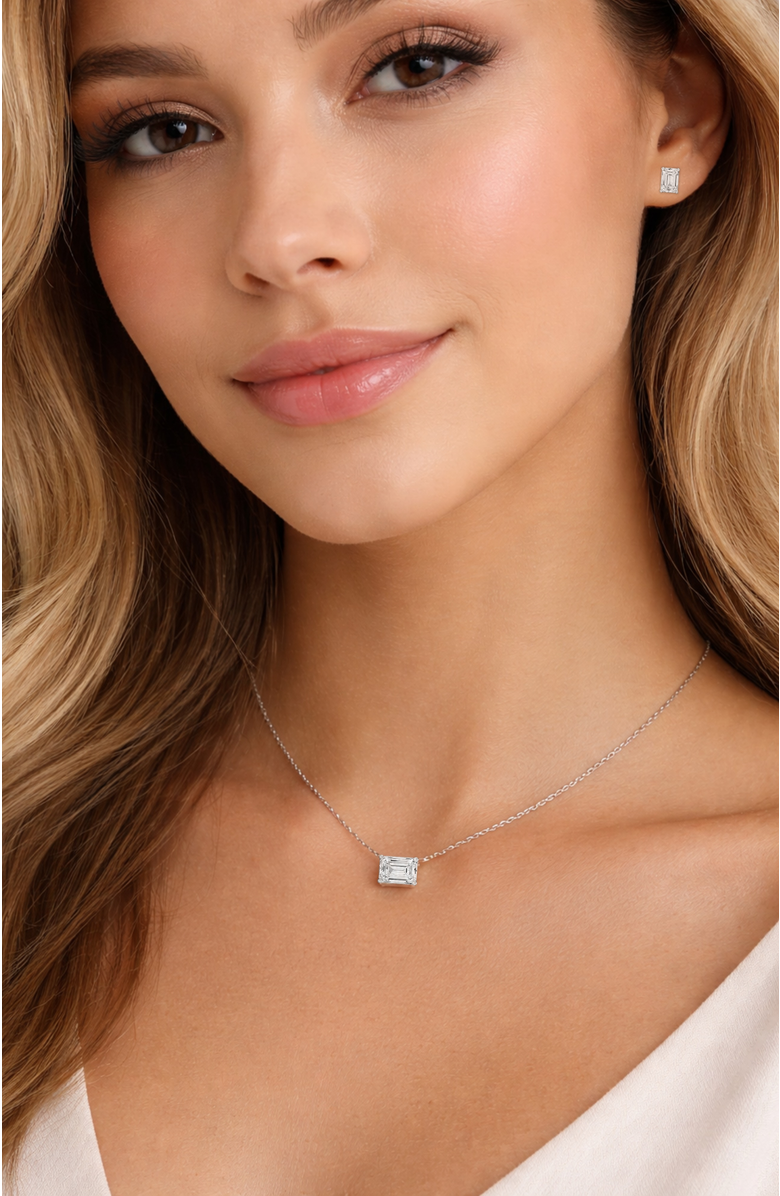 DLORIA Valentina Moissanite 2 ct. Emerald Cut Pendant Necklace in Gold Vermeil, Alternate, color, Silver