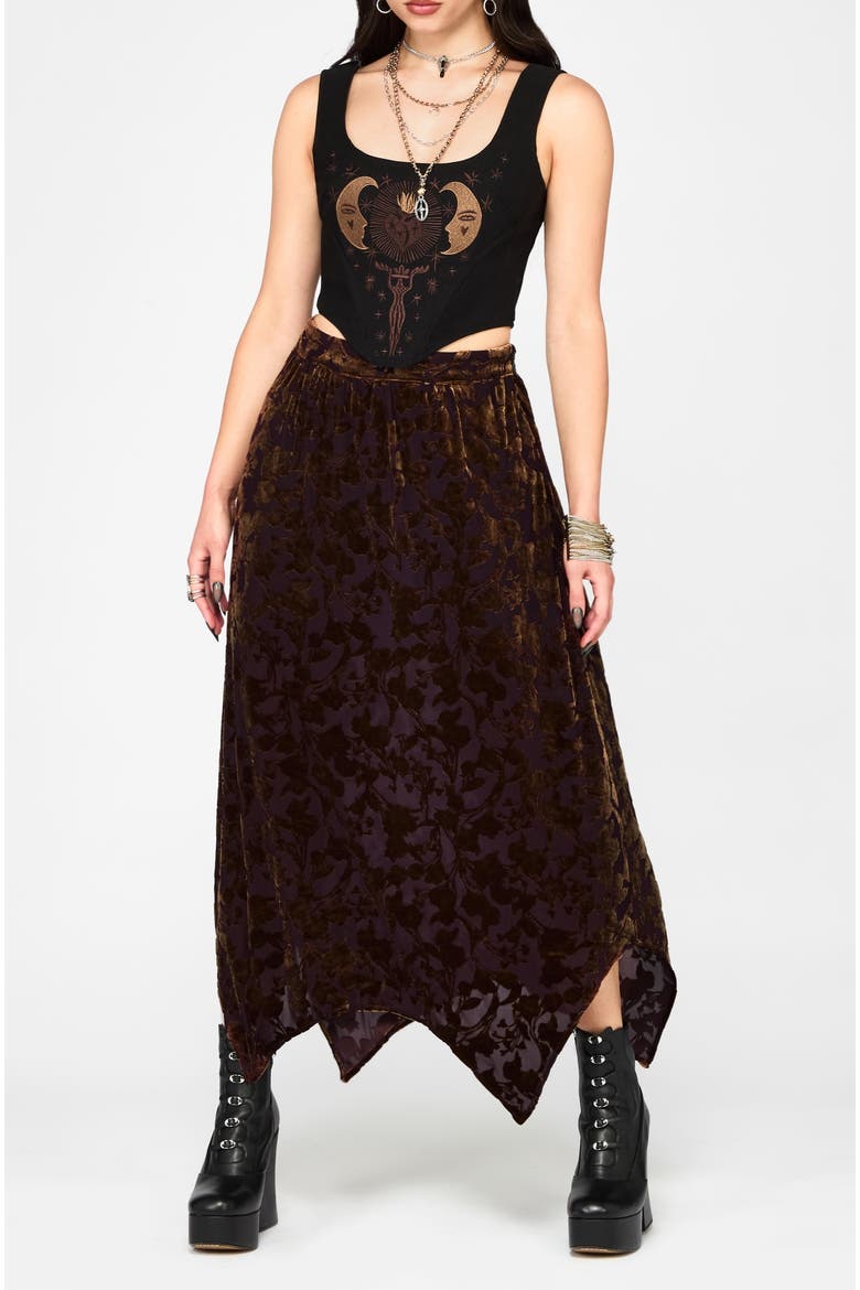 Sienna Devore Hanky Hem Midi Skirt, Alternate, color, Purple