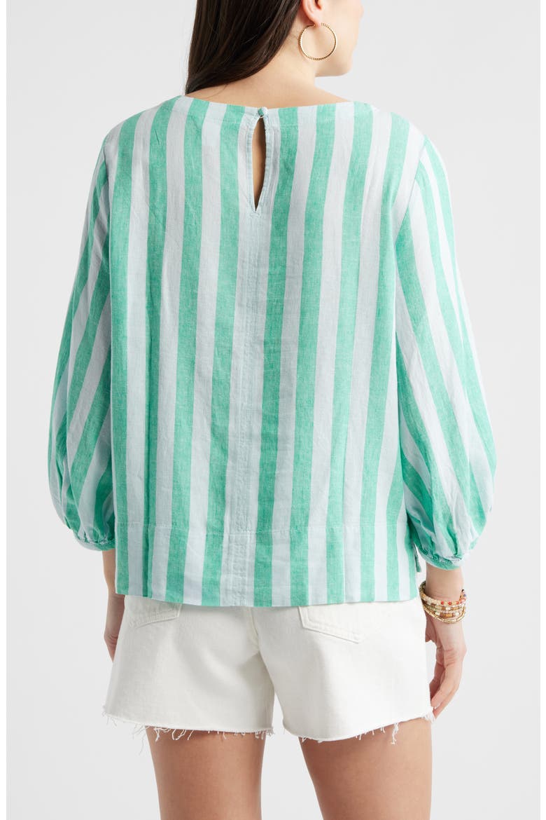 Balloon Sleeve Linen Blend Top, Alternate, color, BLUE- GREEN CABANA STRIPE
