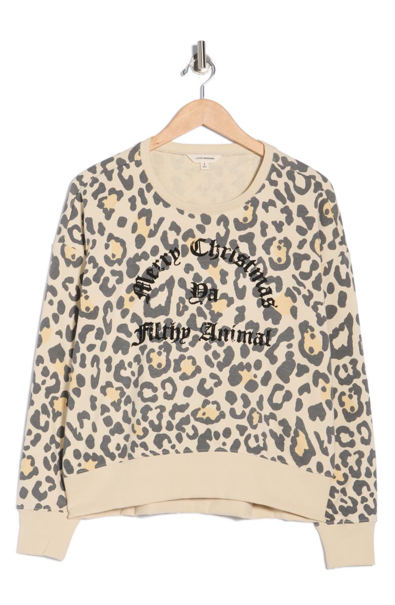 Lucky Brand Holiday Graphic Sweatshirt, Alternate, color, Leopard Print