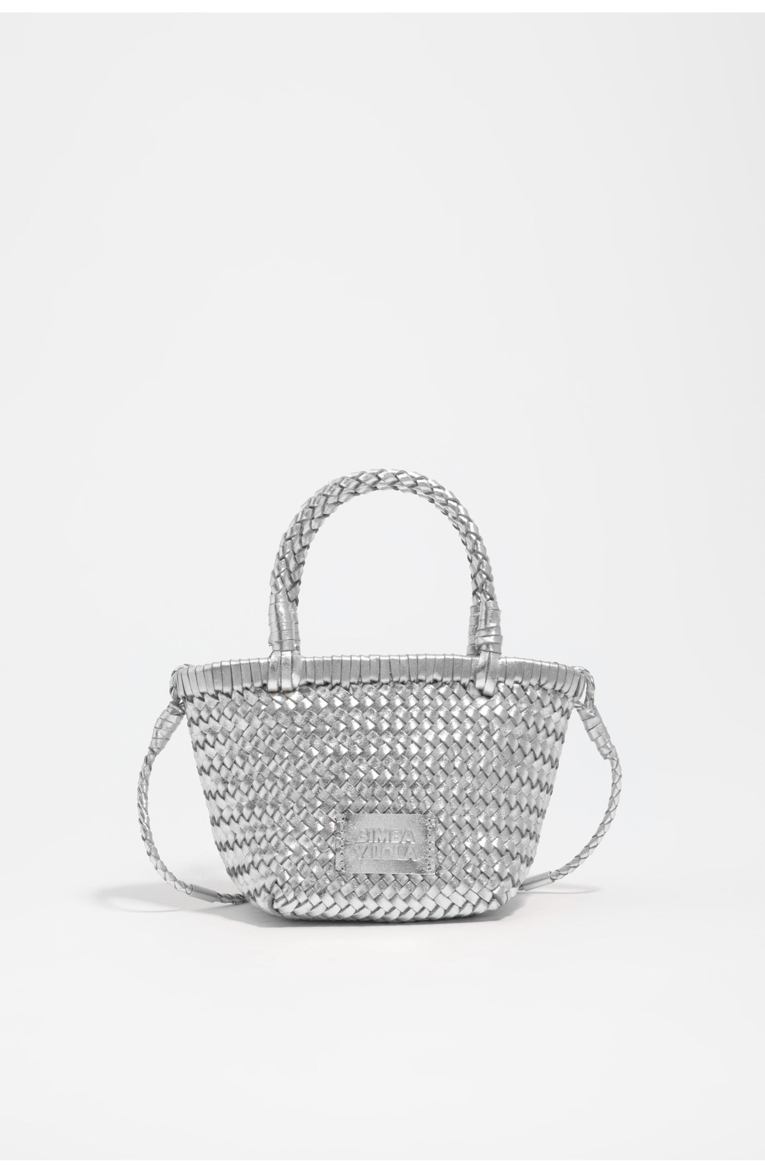Bimba y Lola Plaited Mini Bag In Leather, Main, color, Silver
