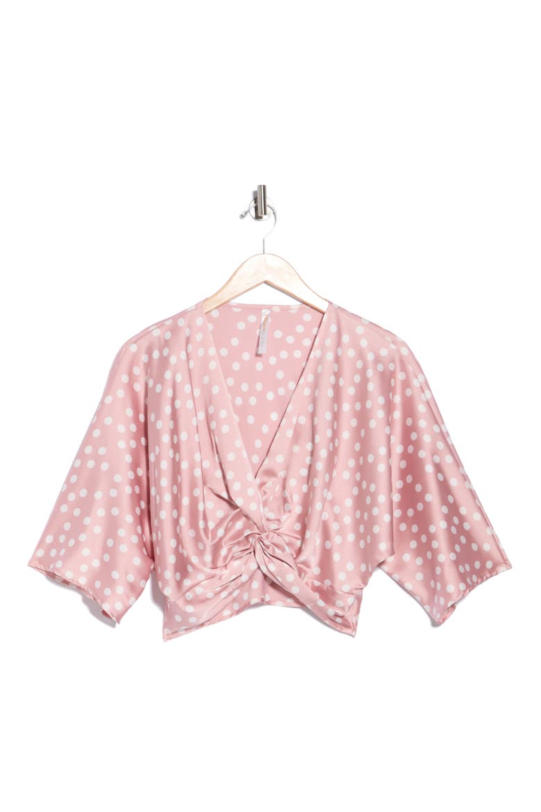 Polka Dot Front Twist Top, Main, color, PINK