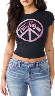 True Religion Crystal Embellished Graphic Stretch Cotton Baby Tee