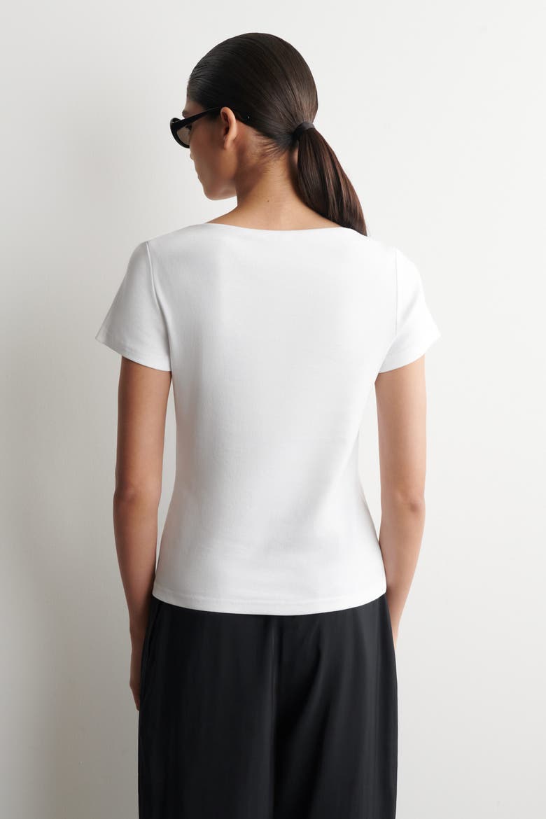 Slim Boat-neck Cotton T-shirt, Alternate, color, WHITE