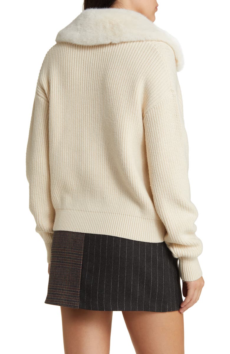 Rails Esme Faux Fur Collar Rib Cardigan, Alternate, color, Ivory