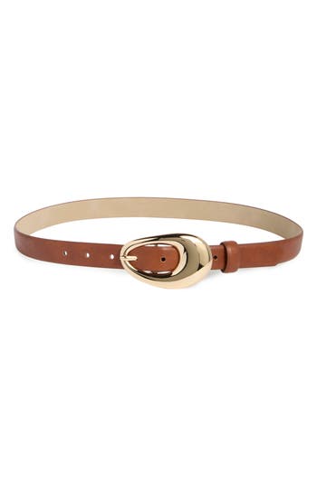 Vince Camuto Sculptural Oval Buckle Faux Leather Belt In Brown