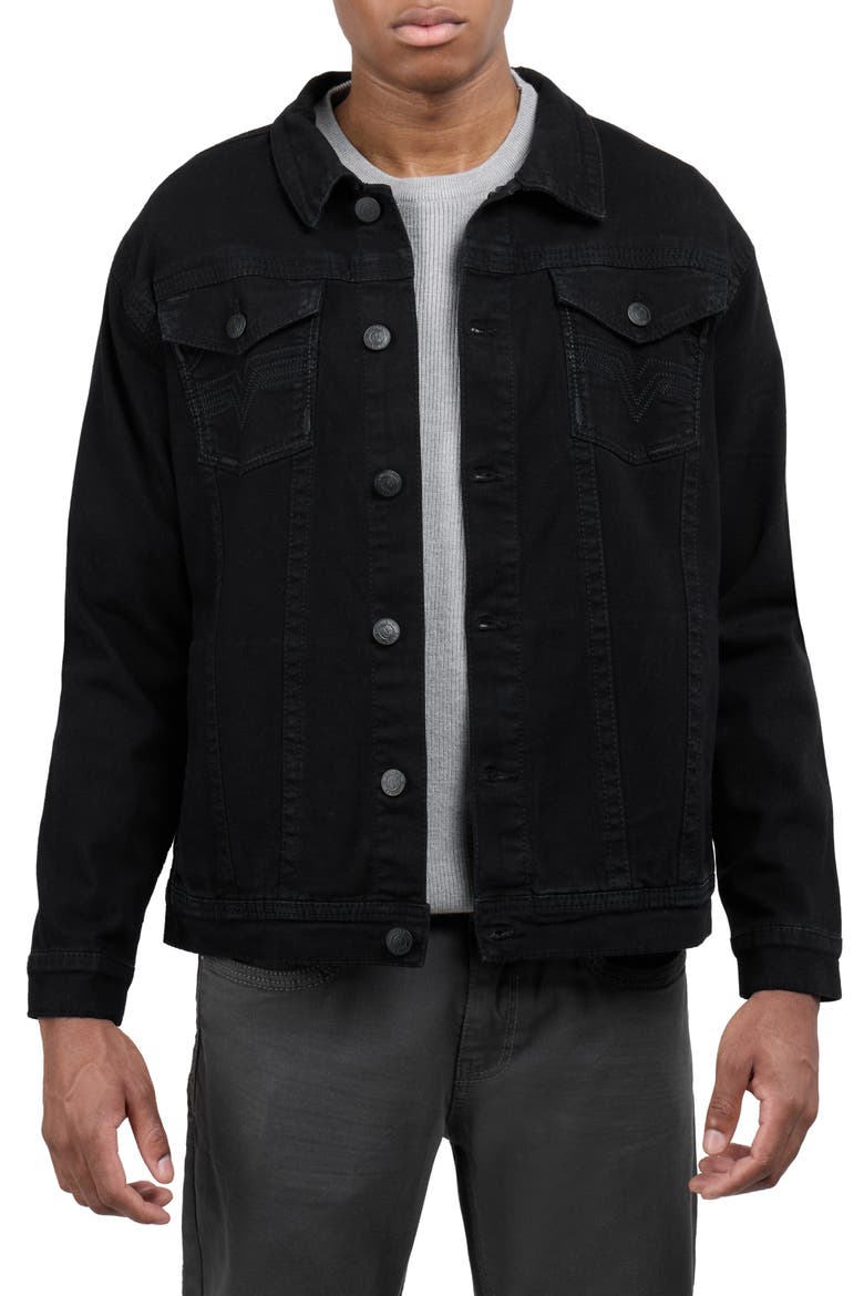 Saddle Stitch Denim Jacket, Main, color, BLACK