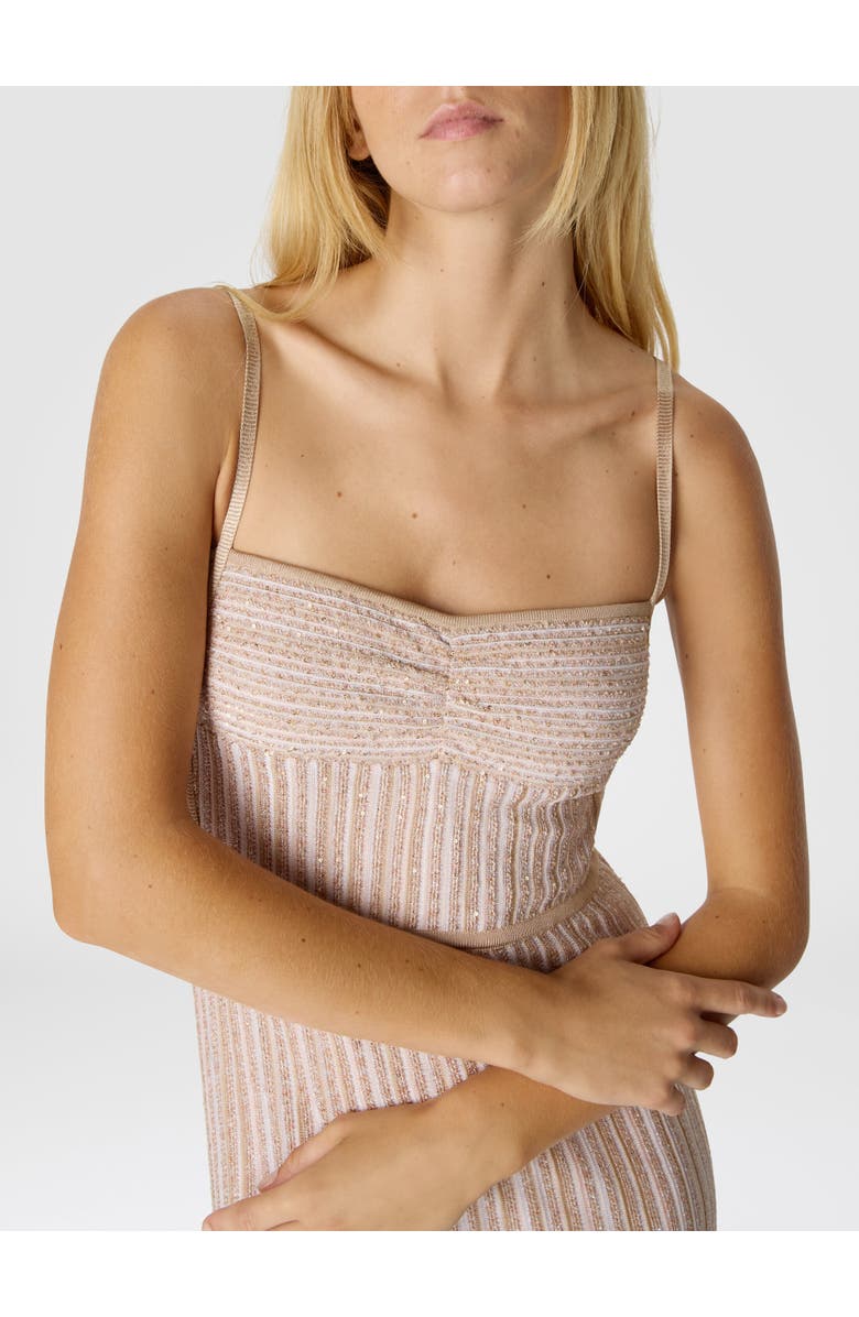 Missoni Sleeveless Long Dress With Lamé Stripes, Alternate, color, White