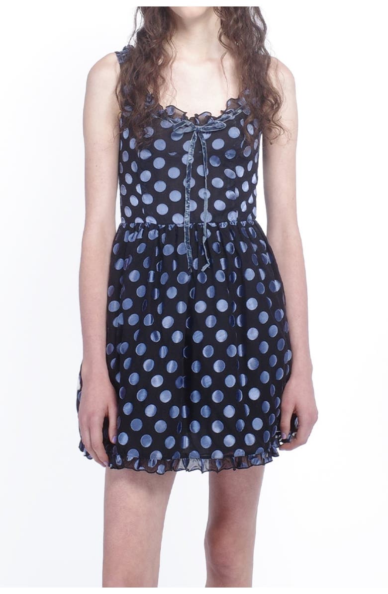 Anna Sui Dot Chiffon Ruffle Mini Dress, Main, color, Cornflower Multi