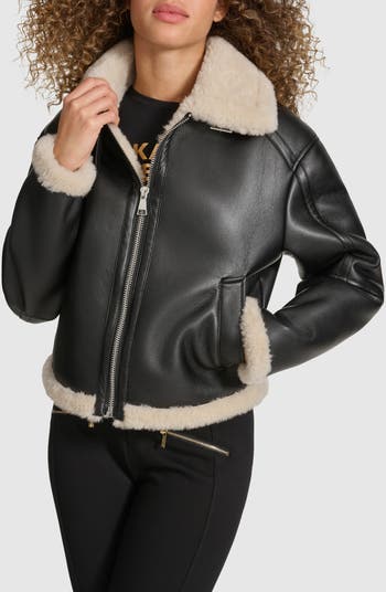 KARL LAGERFELD PARIS Faux Leather & Faux Shearling Bomber KARL LAGERFELD PARIS Faux Leather & Faux Shearling Bomber