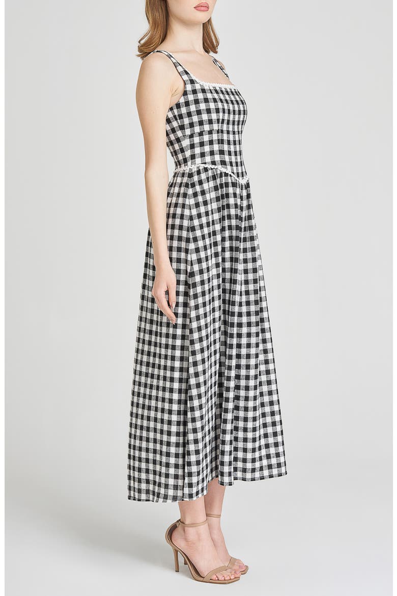 x Styled by COCO! Gracie Gingham Linen Blend Midi Dress, Alternate, color, BLACK GINGHAM