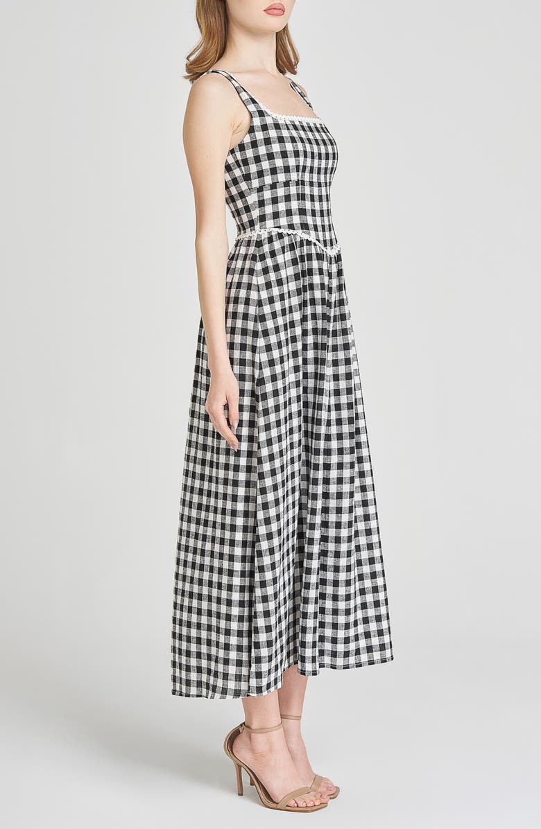 WAYF x Styled by COCO! Gracie Gingham Linen Blend Midi Dress, Alternate, color, Black Gingham