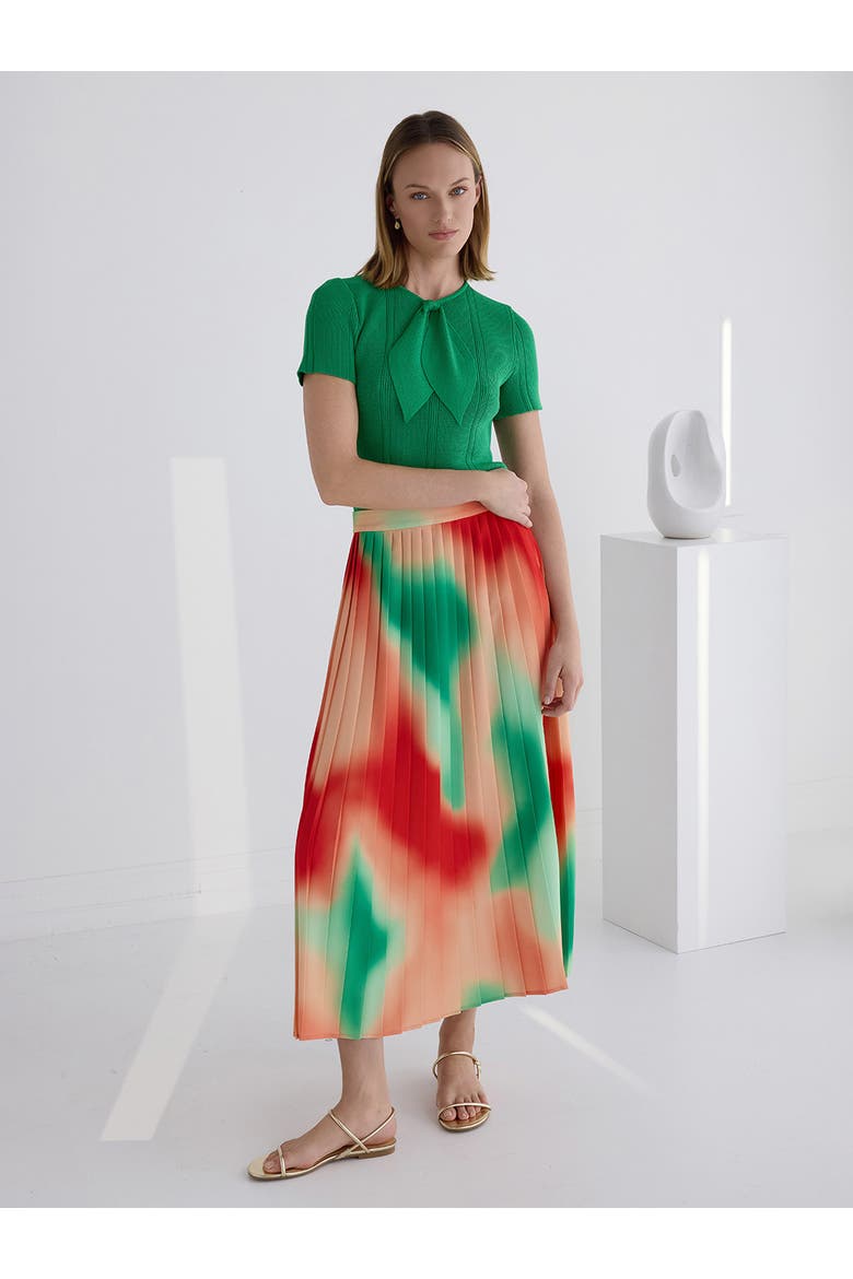 Multi-Color Pleated Crepe Maxi Skirt, Alternate, color, Cherry Ember/Peach/Green