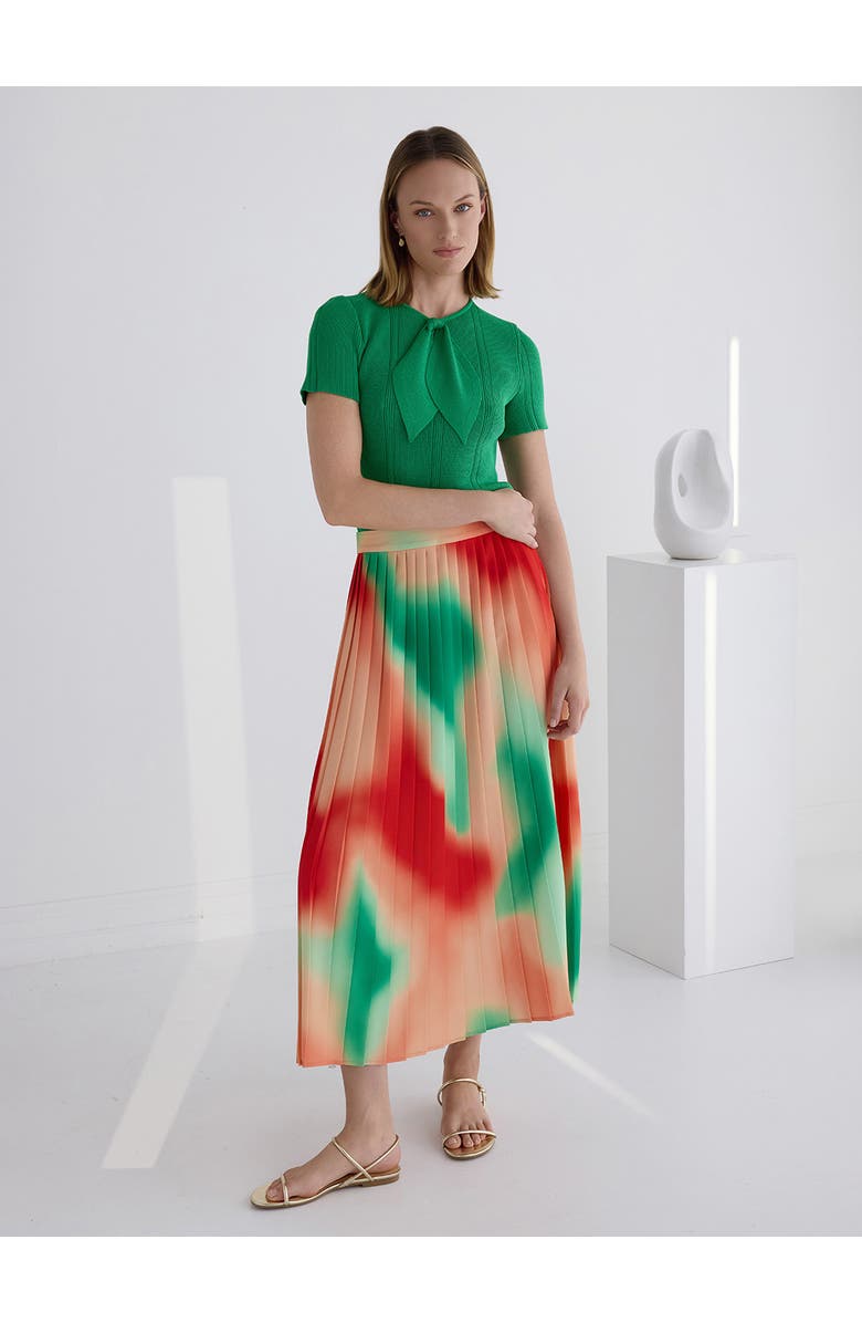 Misook Multi-Color Pleated Crepe Maxi Skirt, Alternate, color, Cherry Ember/Peach/Green