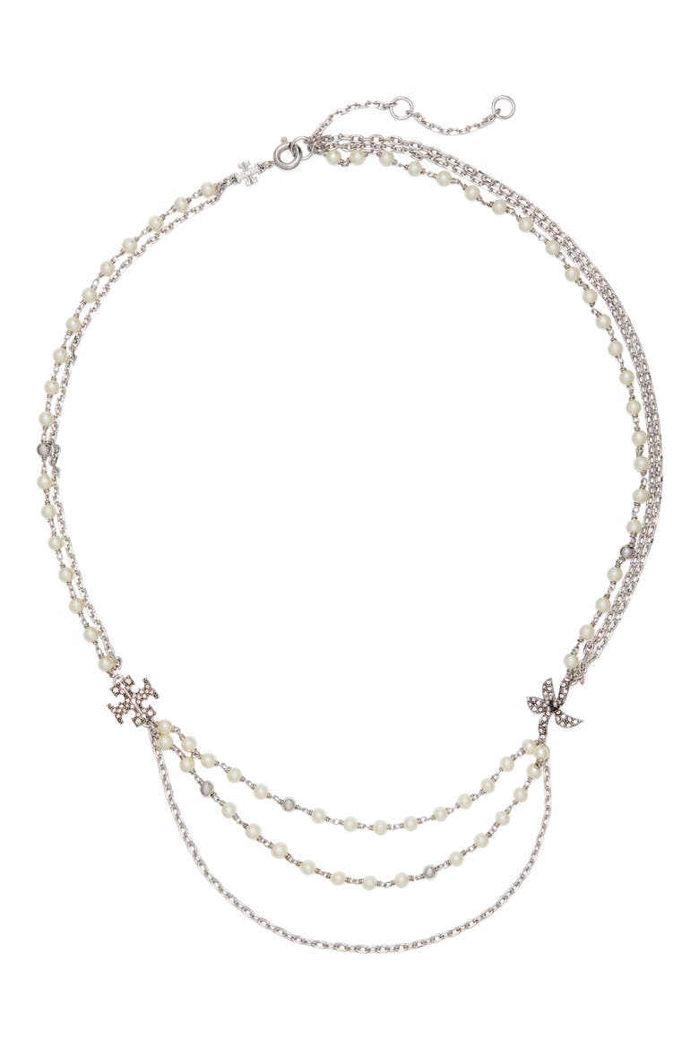 Moondance Layered Necklace, Main, color, TORY SILVER / PEARL / CRYSTAL