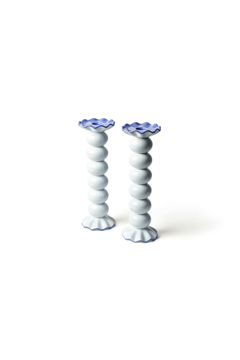Smoke Large Knobbed Ruffle Candle Holder with Ruffle Set of 2, Main, color, Blue