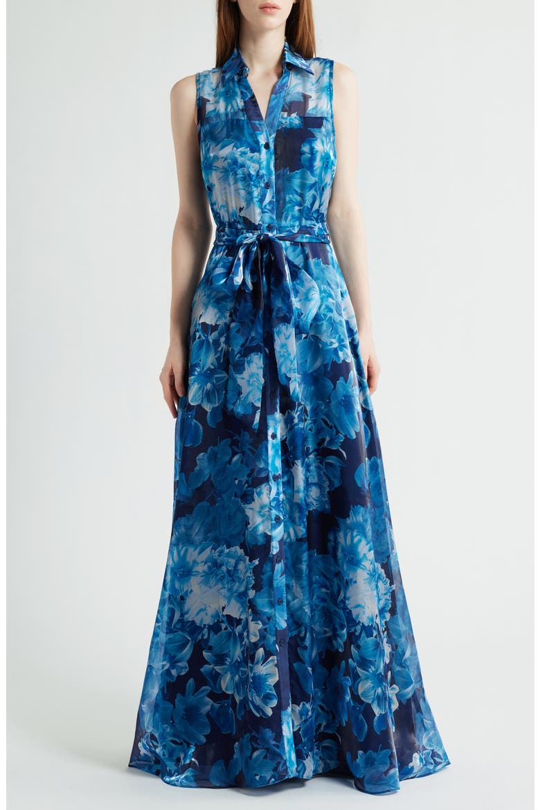 Floral Sleeveless Organza Gown, Main, color, BLUE MULTI