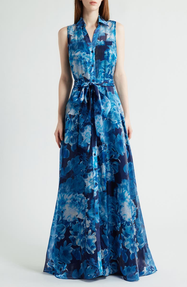Julia Jordan Floral Sleeveless Organza Gown, Main, color, Blue Multi