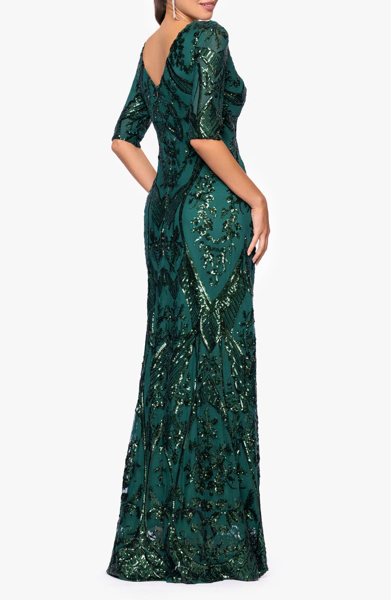 Betsy & Adam Sequin V-Neck Dress, Alternate, color, Emerald