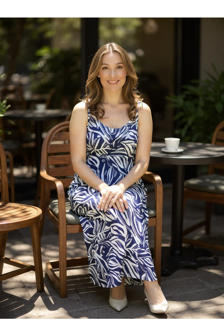 Womens Abstract Sleeveless Scoop Neck A-Line Pocket Maxi Dress, Alternate, color, Navy Multi