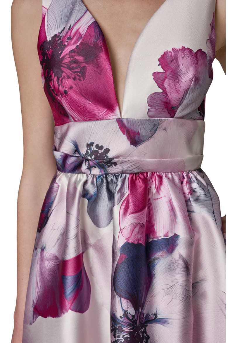 V-Neck Print Ballgown, Alternate, color, SANGRIA MULTI