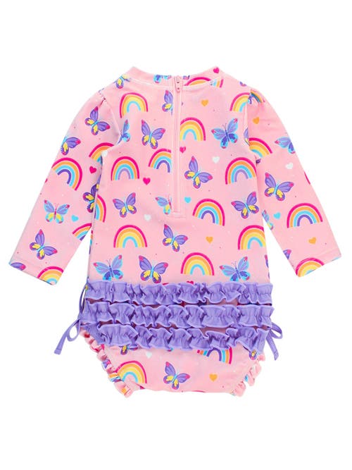 Rufflebutts Baby Girls Long Sleeve Upf50+ One Piece Rash Guard In Multi