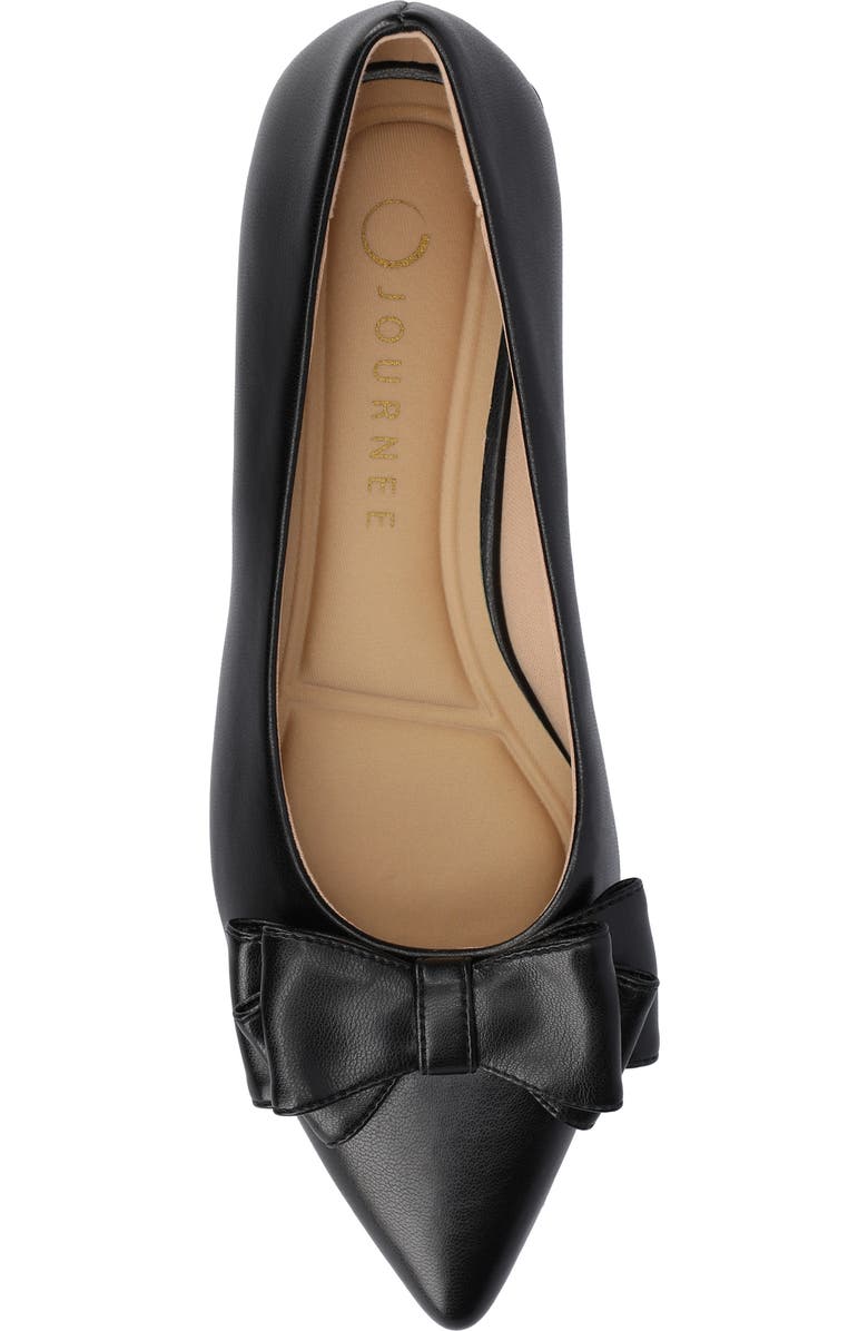 Journee Collection Ophelia Bow Pointed Toe Flat, Alternate, color, Black Pu