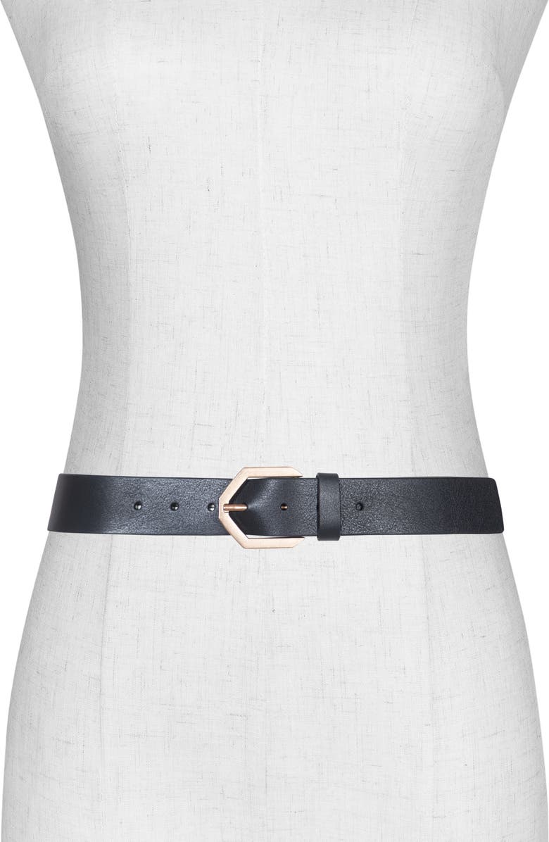 AllSaints Tia Hex Leather Belt, Alternate, color, Black / Brass