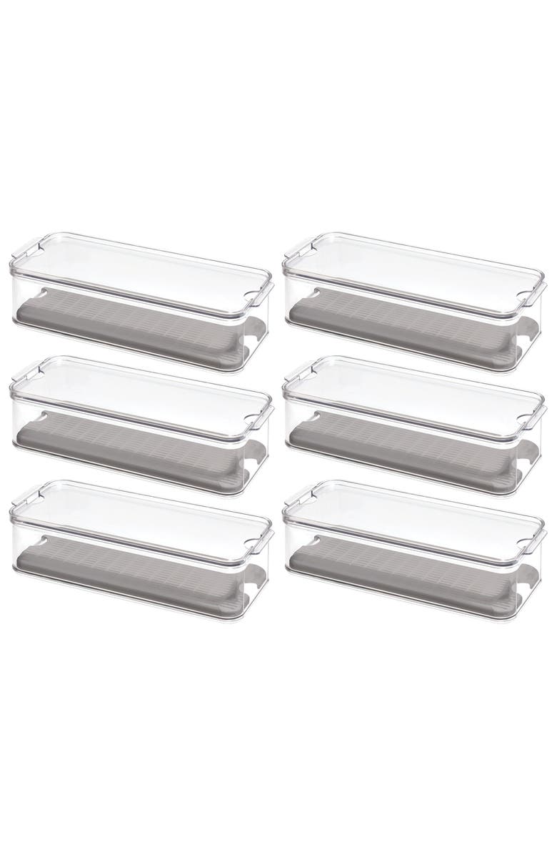 iDesign Set of 6 Fridge Produce Bins with Drainage Tray - Clear/Gray, Main, color, 