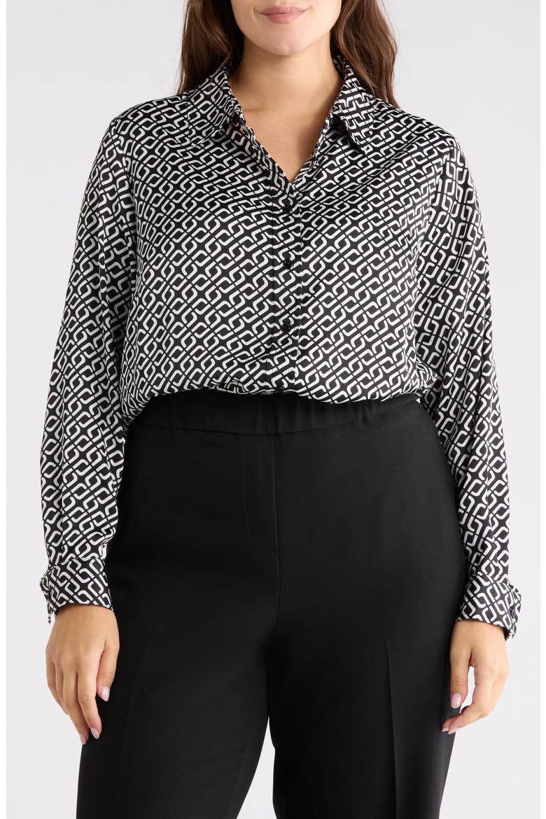 Long Sleeve Button-Up Shirt, Main, color, BLACK/ VANILLA ICE