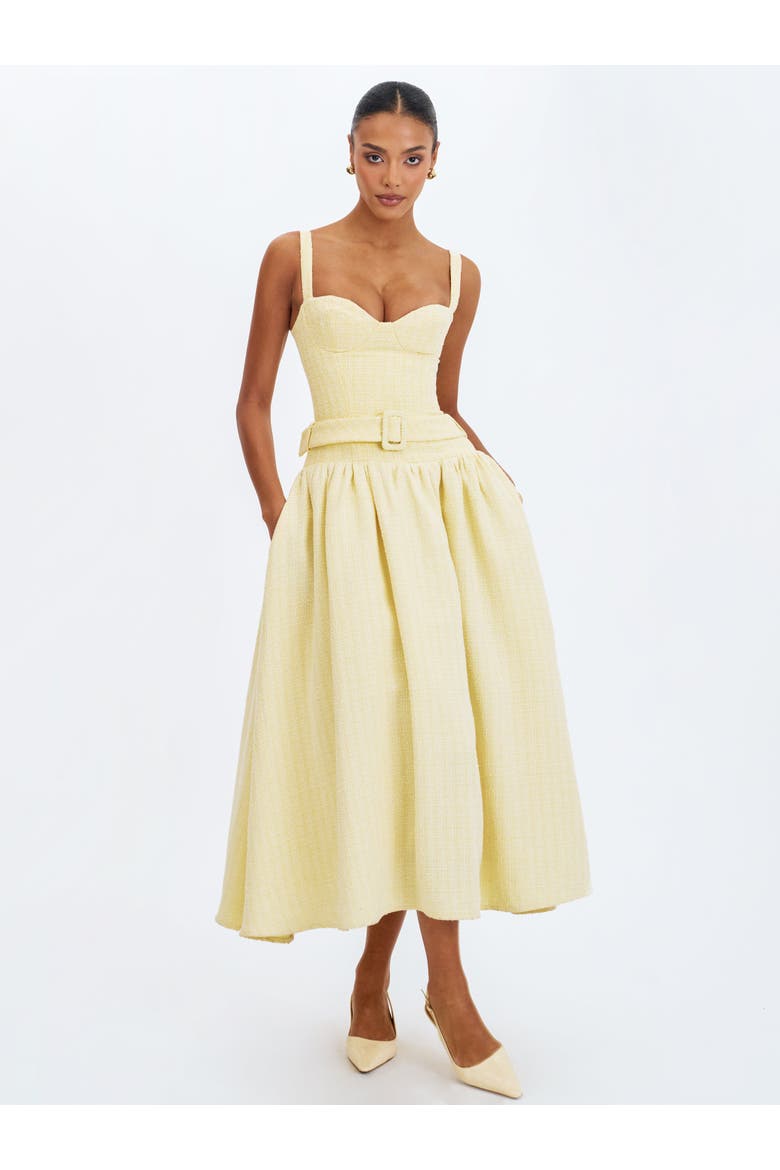 Tiana Sweetheart Belted Midi Dress, Alternate, color, Yellow