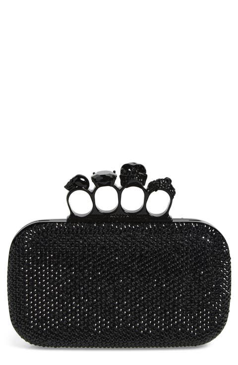 Crystal Embellished Leather Knuckle Clutch