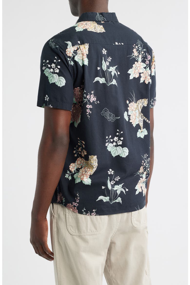 Journey Floral Short Sleeve Button-Up Shirt, Alternate, color, BLACK