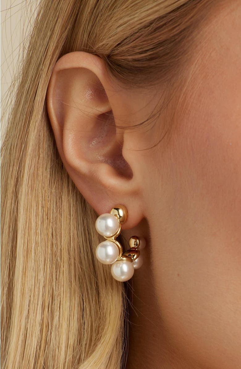 Untamed Petals Cassandra Pearl Hoops, Alternate, color, Gold