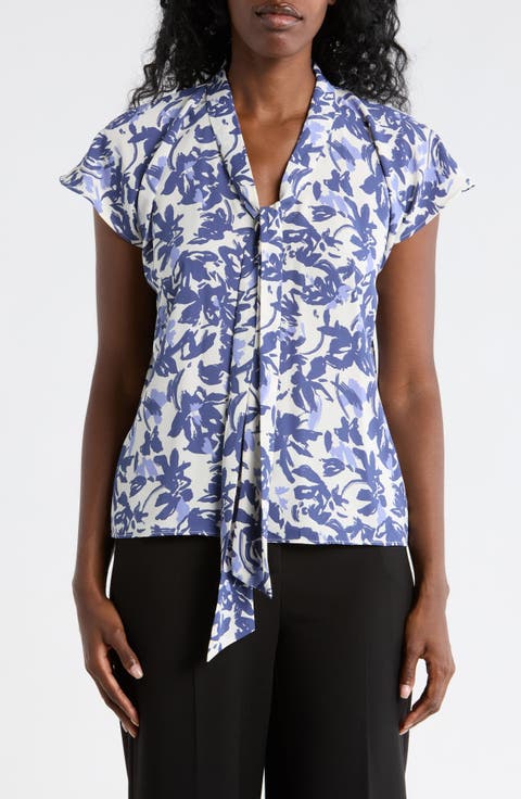 Tie Neck Flutter Sleeve Top