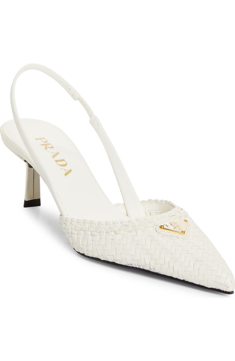 Prada Woven Slingback Sandal, Main, color, Bianco