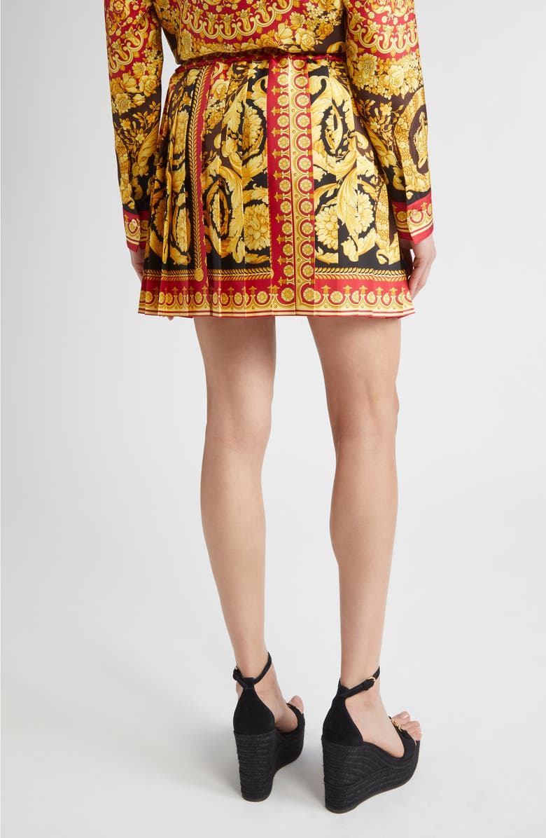 Versace Barocco 92 Pleated Silk Twill Skirt, Alternate, color, Parade Red Black