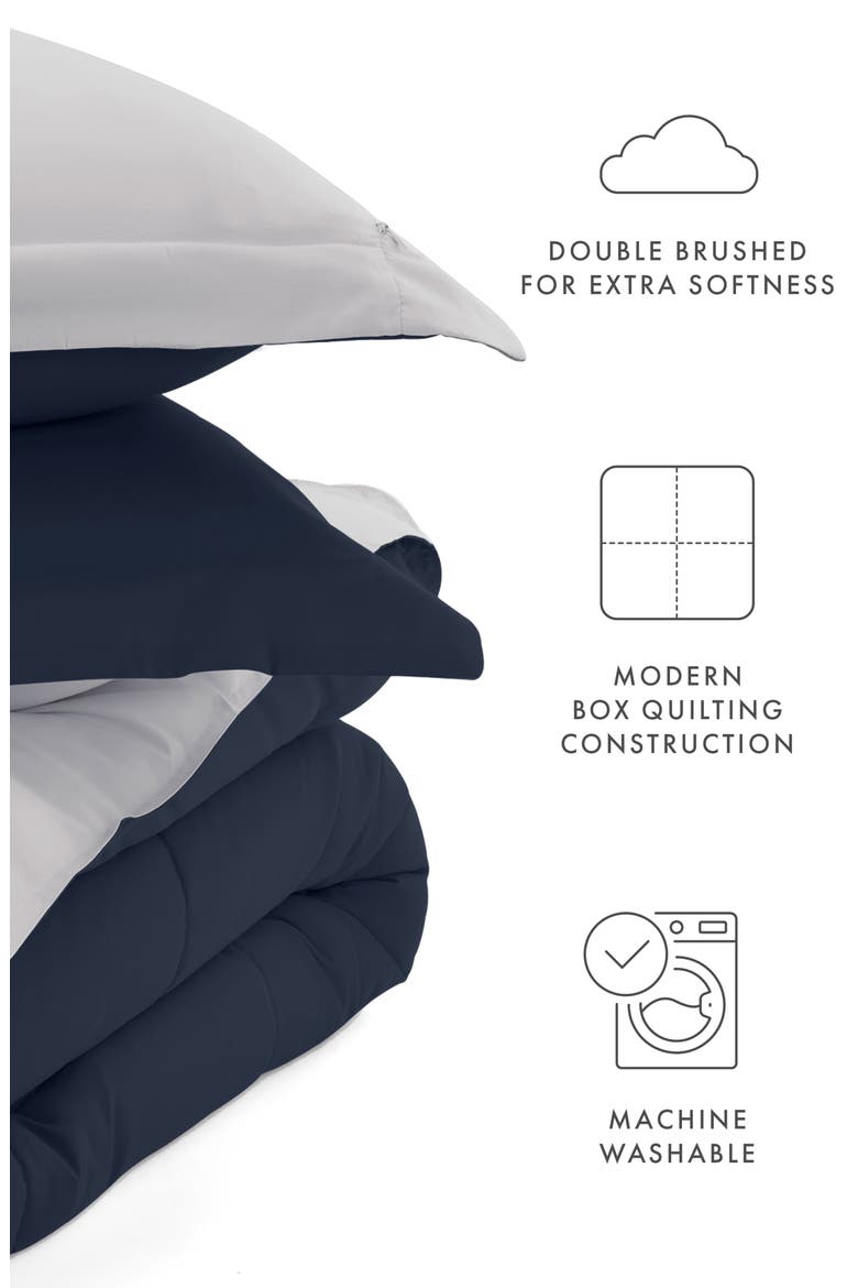 Premium Down Alternative Reversible Comforter Set, Alternate, color, NAVY & LIGHT GRAY