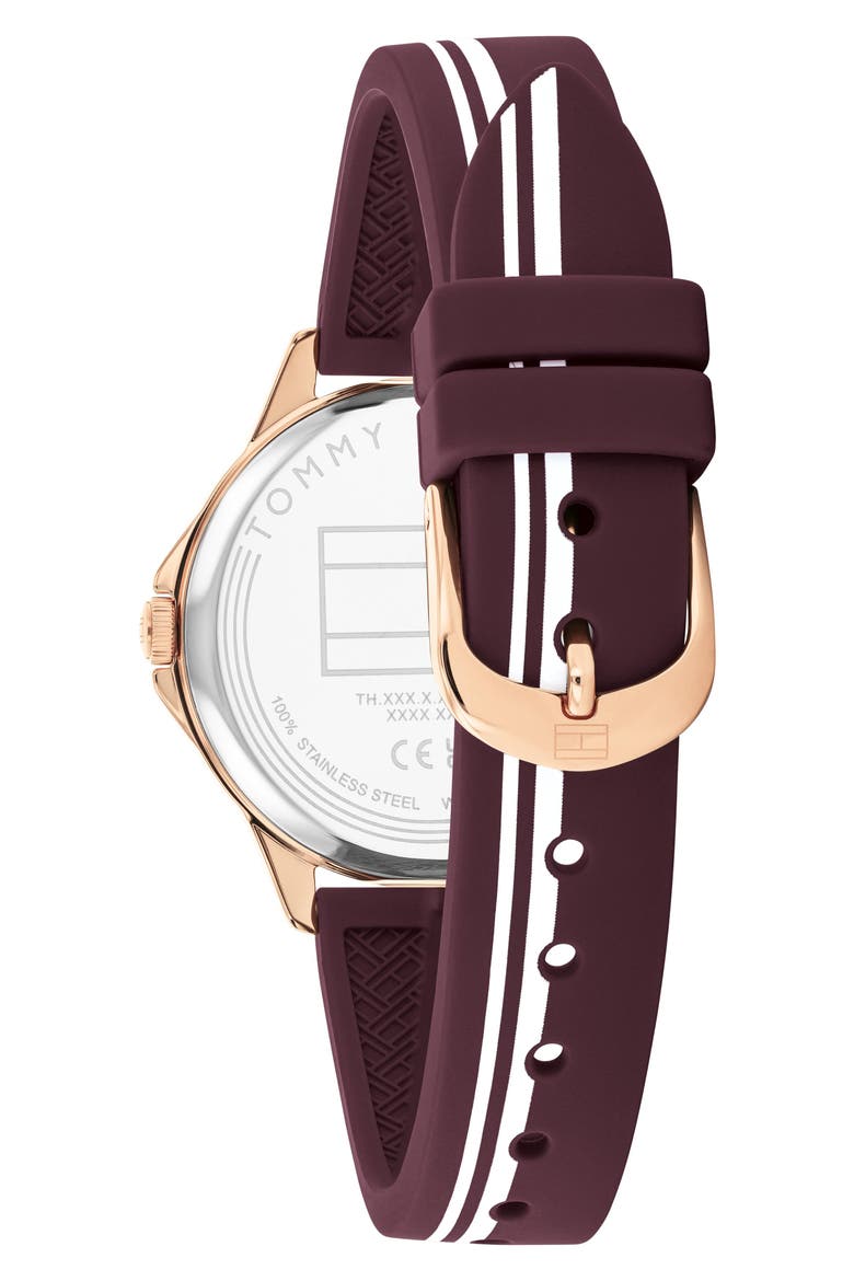 Chloe Crystal Accent Silicone Strap Watch, Alternate, color, BURGUNDY