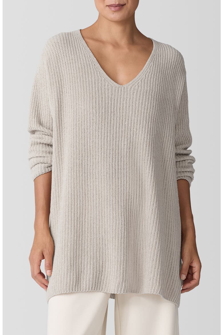 V-Neck Organic Cotton Chenille Sweater, Main, color, ALMOND